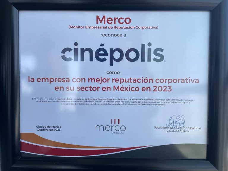 Por 2do año consecutivo, Cinépolis es reconocido como Líder del sector Ocio y Entretenimiento por MERCO