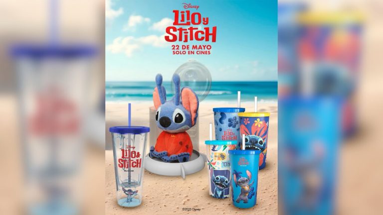 La palomera y vasos de Stitch en Cinépolis