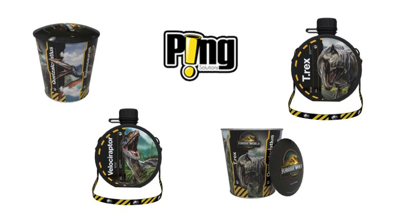 Ping Solutions da vida a la nueva era jurásica con sus diseños exclusivos para Cinépolis: palomera y cantimplora de Jurassic World: Rebirth