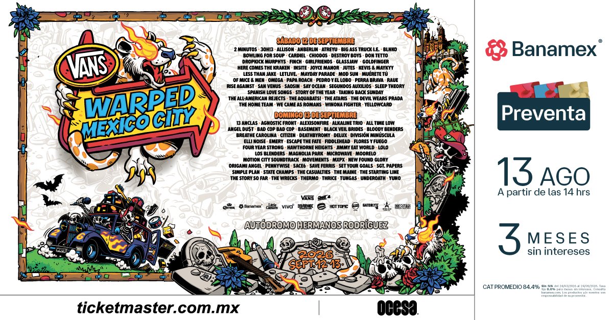 VANS WARPED TOUR REVELA SU CARTEL POR DÍA PARA SU PRIMERA EDICIÓN EN MÉXICO